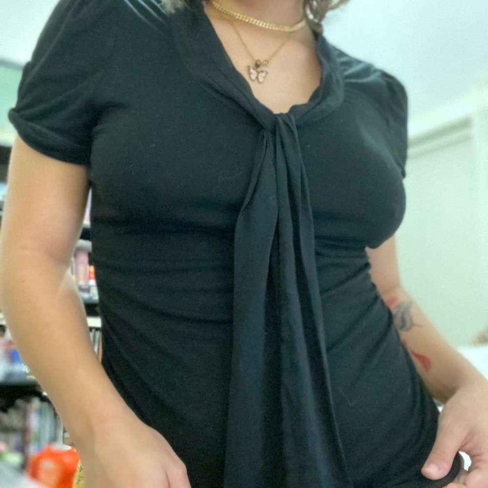 White House Black Market black blouse with tie
